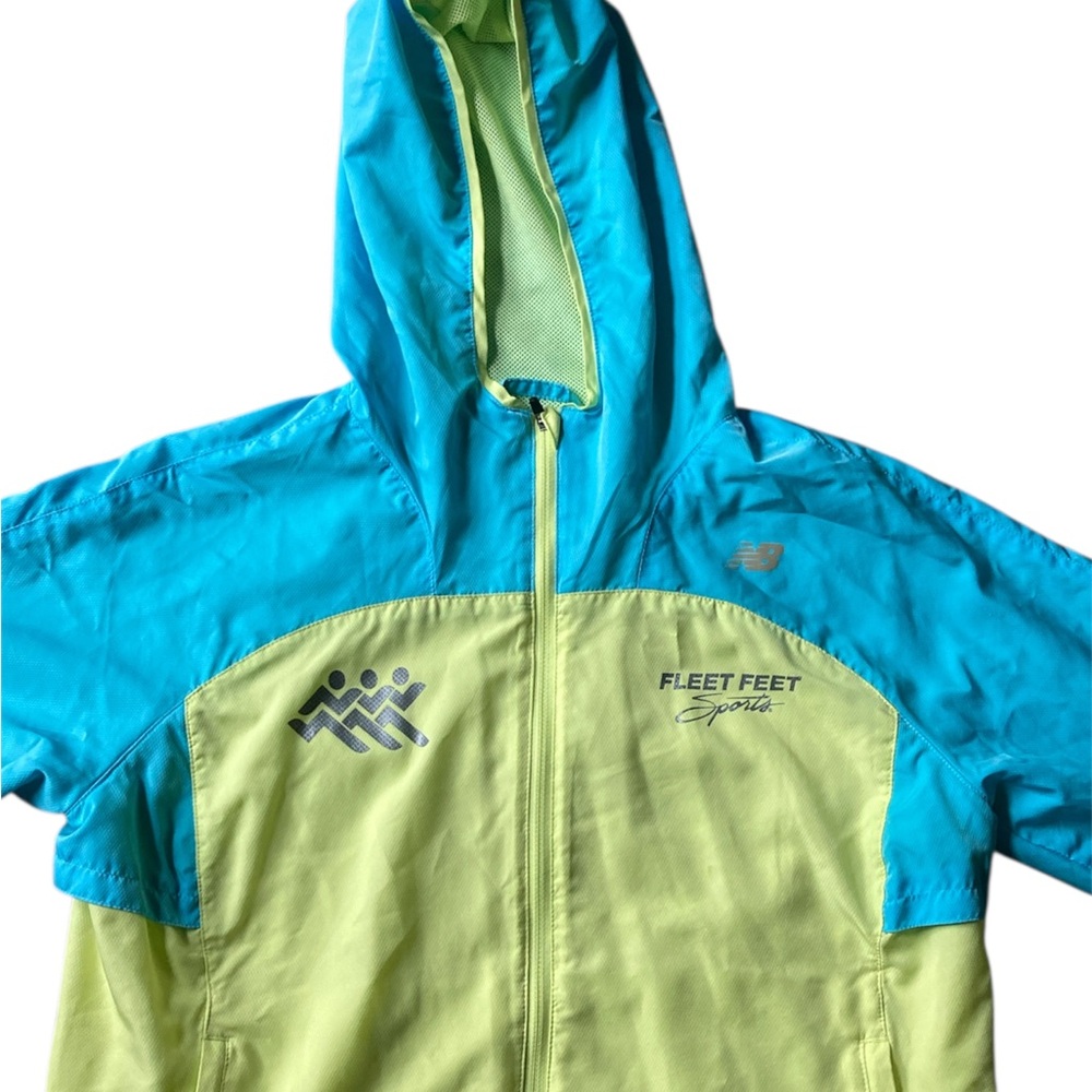EUC New Balance Medium Neon Yellow and Blue running windbreaker. - Picture 4 of 7